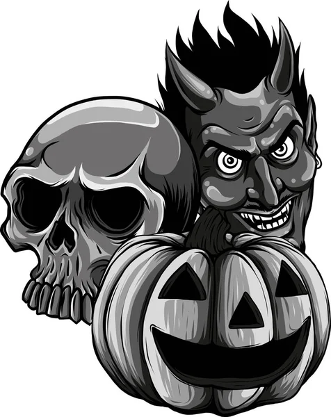 Abóbora Halloween Com Crânios Arte Ilustração Vetorial —  Vetores de Stock