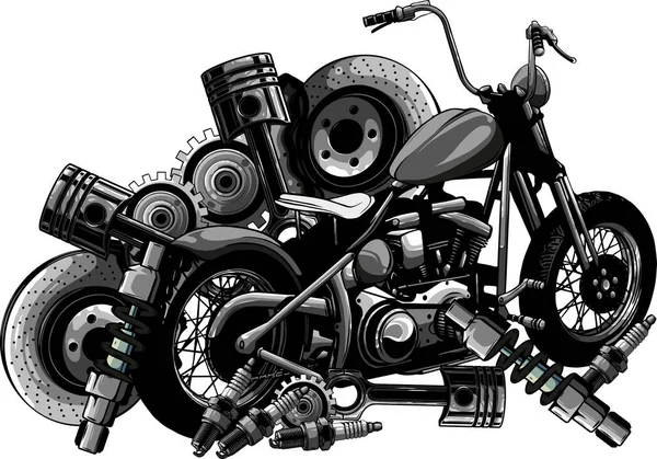 Abbildung Des Motorrads Mit Ersatzteildesign — Stockvektor