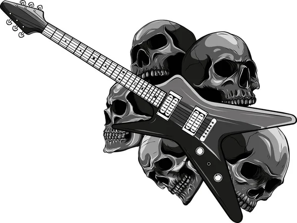 Ilustração Guitarra Com Crânios Sobre Fundo Branco — Vetor de Stock