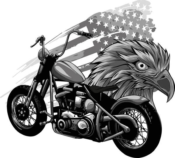 Ilustrace Motocyklu Hlavou Orla Americkou Vlajkou — Stockový vektor