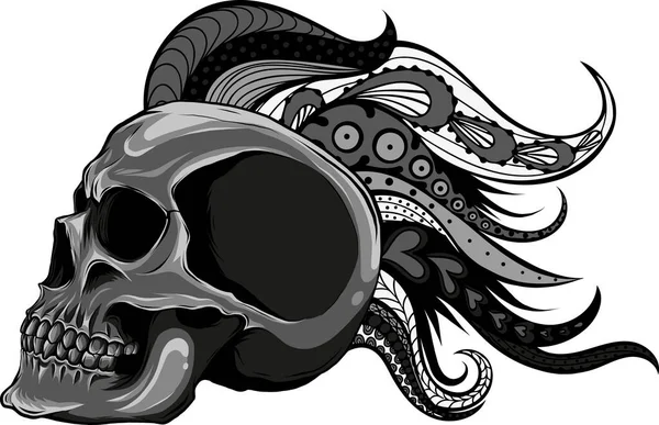 Abbildung Des Totenkopfes Mit Mandala Auf Dem Hintergrund — Stockvektor