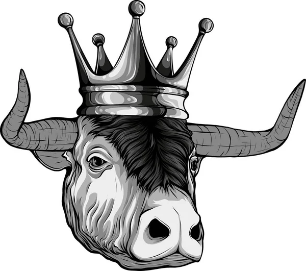 Ilustração Uma Cabeça Touro Com Uma Coroa — Vetor de Stock