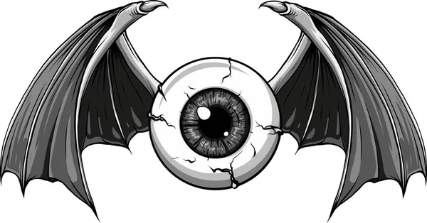 タトゥーのベクトルイラスト Flying Eyeball Design — ストックベクタ