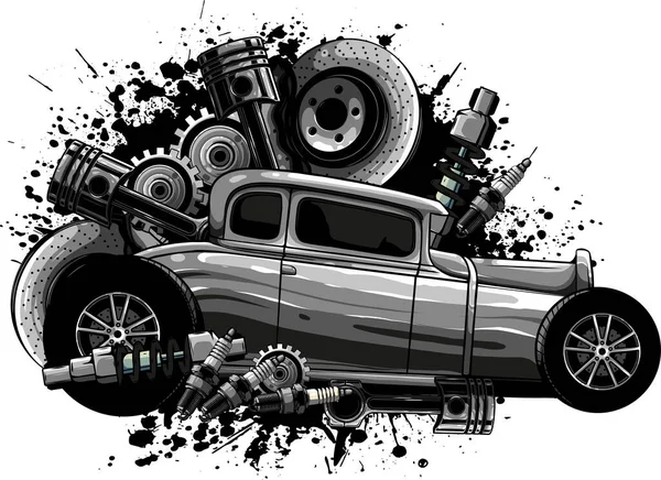 Güllü Hot Rod Arabasının Çizimi — Stok Vektör
