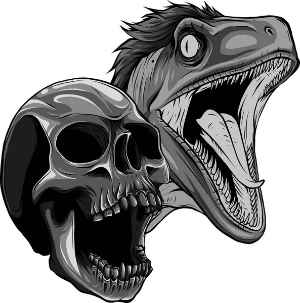 Ilustración Cabeza Velociraptor Con Cráneo Humano — Archivo Imágenes Vectoriales