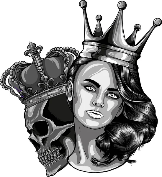 Ilustração Rainha Com Crânio Rei —  Vetores de Stock