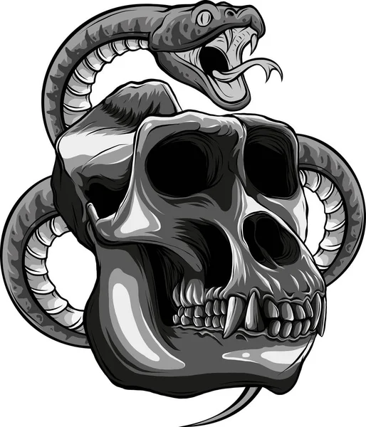Illustration Monkey Skull Snake — Stock Vector