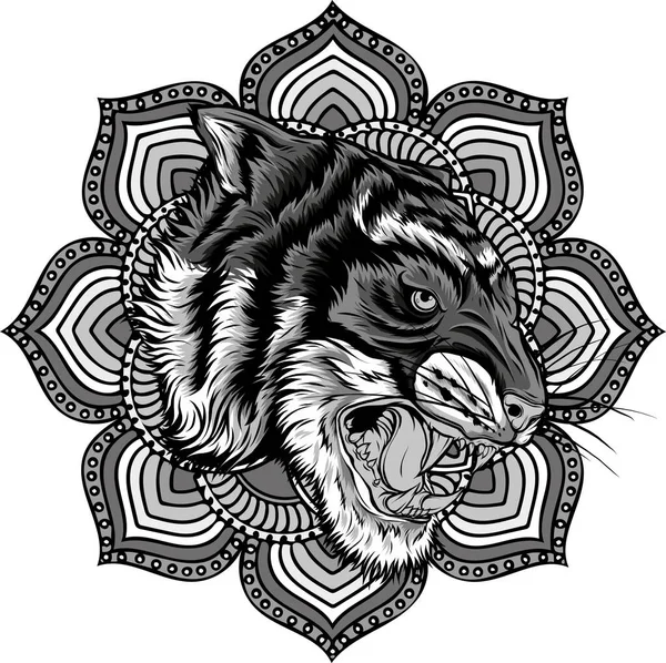 Tiger Head Mandala Τέχνες Που Απομονώνονται Λευκό Φόντο — Διανυσματικό Αρχείο
