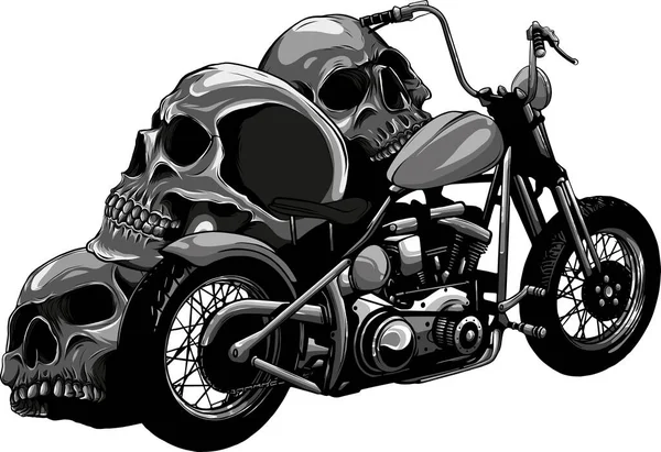 Ilustracja Motocykla Czaszkami Białym Tle — Wektor stockowy