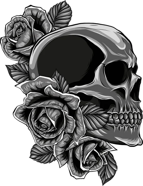 Crânes Avec Des Roses Sur Fond Blanc — Image vectorielle
