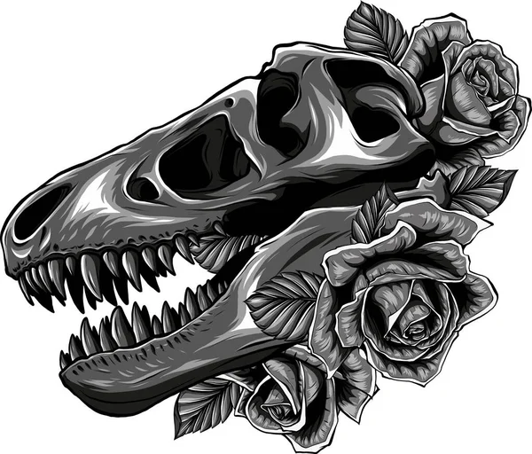 Череп Тираннозавра Изображением Роз — стоковый вектор