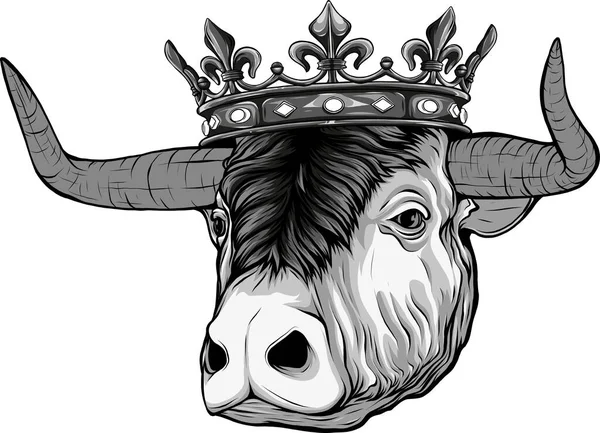 Illustration Head Bull Crown — Stock Vector
