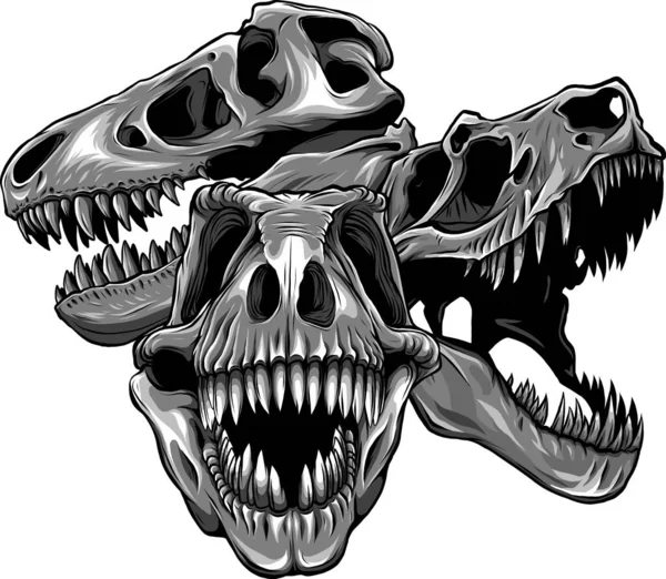 恐竜の頭蓋骨のセットのイラストです — ストックベクタ