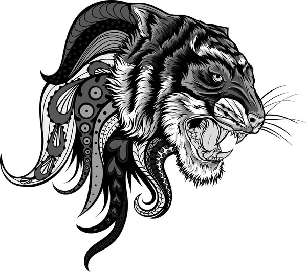 Tiger Head Mandala Arts Isolated White Background — Stock Vector
