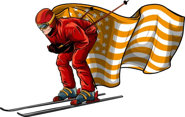 Ilustração Esquiar Homem Colorido Desenhar —  Vetores de Stock