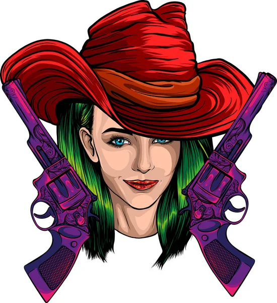 Cowboy Mädchen Gesicht Mit Hut — Stockvektor