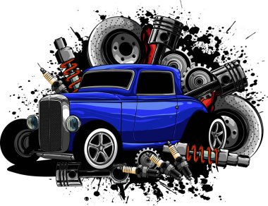 Hot rod araba vektör çiziminin çizimi