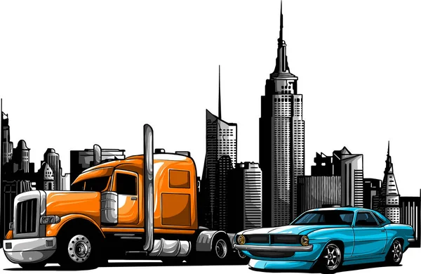 Semi Camión Vehículo Vector Ilustración — Vector de stock