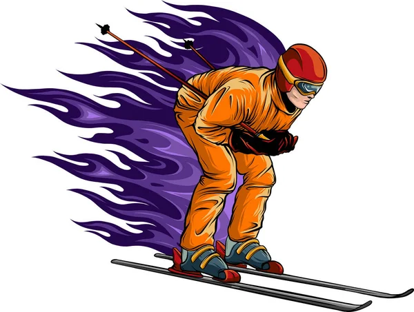 Illustration Des Skifahrers Farbige Zeichnung — Stockvektor
