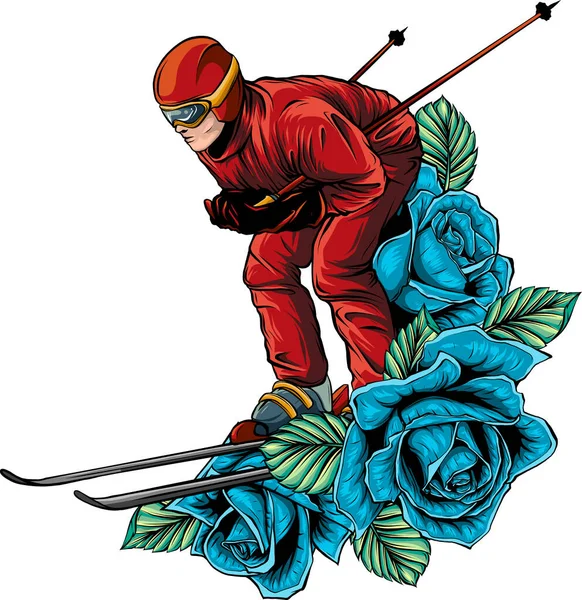 Illustration Ski Homme Dessin Coloré — Image vectorielle