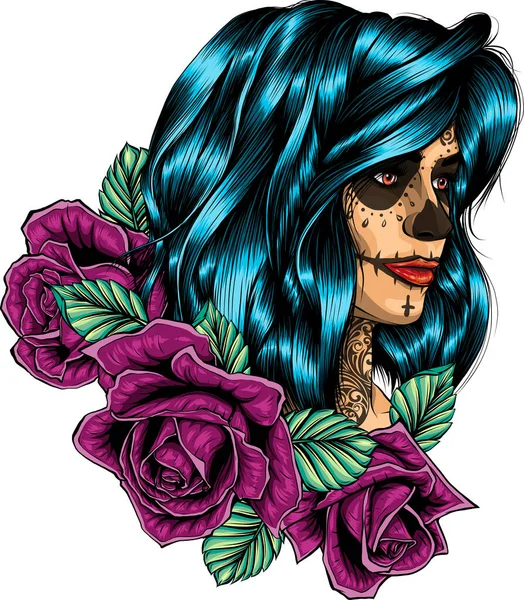 Jour Fille Morte Avec Maquillage Crâne Sucre — Image vectorielle