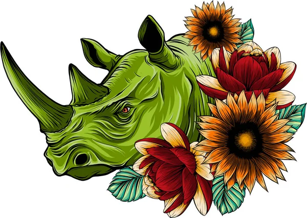 Angry Head Rhino Illustration — Stock Vector