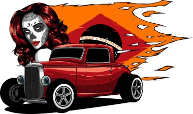 Hot rod araba vektör çiziminin çizimi