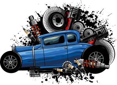 Hot rod araba vektör çiziminin çizimi