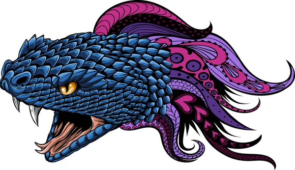 Iconique Tête Serpent Illustration Dessinée Main — Image vectorielle