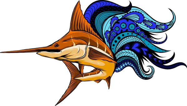 彩色大西洋箭鱼马林鱼病媒 — 图库矢量图片