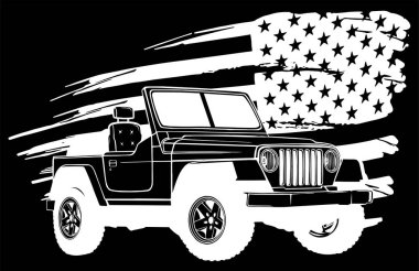 Amerikan bayrak vektörlü askeri araba