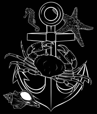 Deniz hayvanlarıyla çapanın vektör çizimi