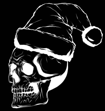 Noel Baba şapkası giyen kafatası