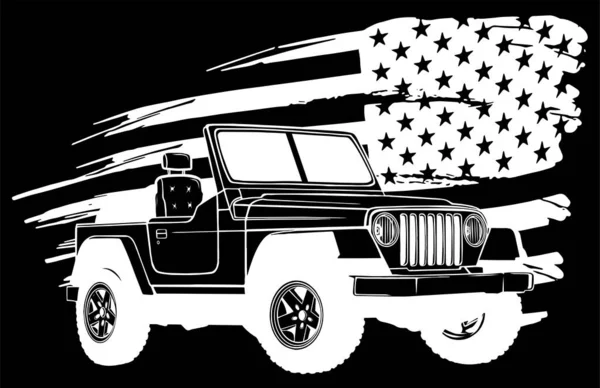 Carro Militar Com Bandeira Americana Vetor — Vetor de Stock