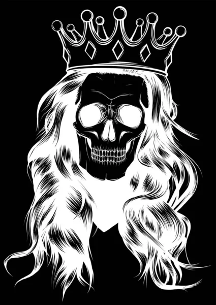 Menina Crânio Com Uma Coroa Desenho Ilustração Vetorial — Vetor de Stock