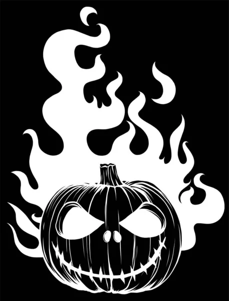 Σχεδιασμός Εικονογράφησης Του Χαρακτήρα Κολοκύθας Halloween Φλόγα Φωτιάς Μαύρο Φόντο — Διανυσματικό Αρχείο