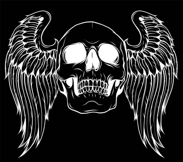 Totenkopf Mit Flügeln Auf Schwarzem Hintergrund — Stockvektor
