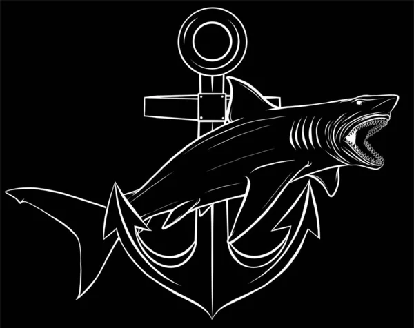 Рисунок Прыгающей Акулы Якорем Векторное Искусство — стоковый вектор
