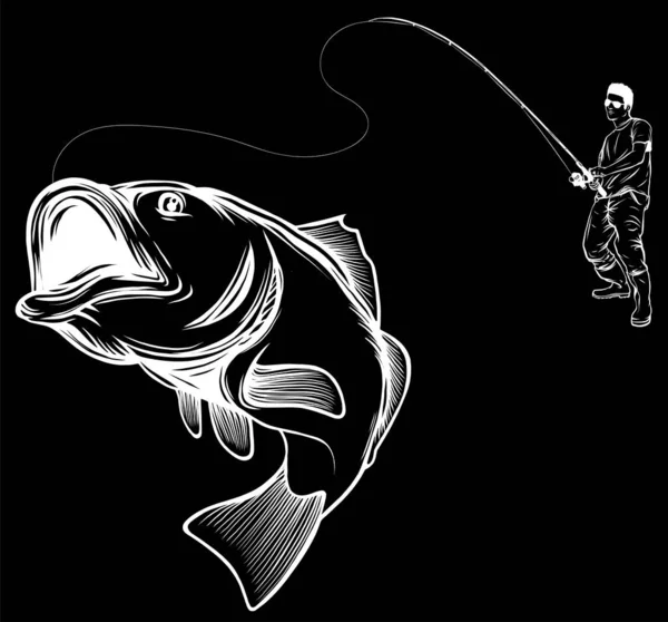 Дизайн Риболовлі Вектора Рибалка Ловить Човен Хвилі — стоковий вектор