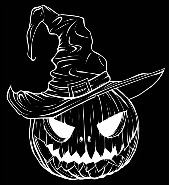 Halloween Pumpkin Wearing Witch Hat Isolated — Stock Vector