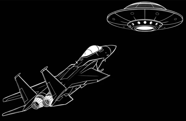 Vektorillustration Flachen Stil Ufo Kampf Gegen Jet — Stockvektor