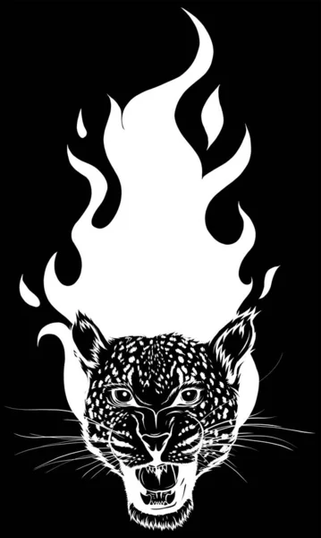 Cabeza Leopardo Con Fuego Vector — Vector de stock
