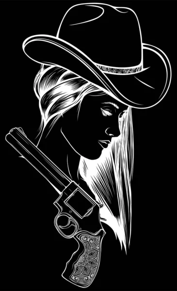 Westers Meisje Met Revolver Vector Illustratie — Stockvector