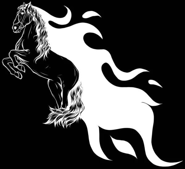 Krásný Černý Ohnivý Kůň Vektor — Stockový vektor