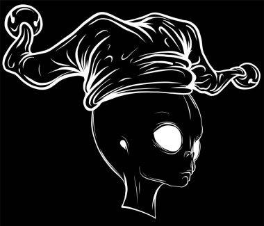 alien grey clown face vector icon, Halloween funster character