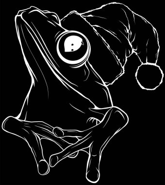 Noel Baba 'nın şapka vektörünü takan sevimli ve komik kurbağa..