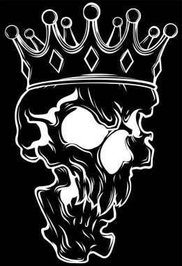 Siyah arkaplanda taç olan vektör kafatası