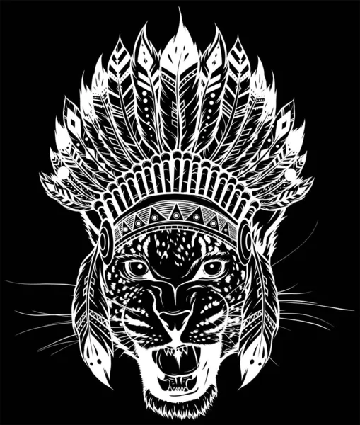 Illustrazione Testa Leopardo Bohemien Chic Digitale Sfondo Nero — Vettoriale Stock