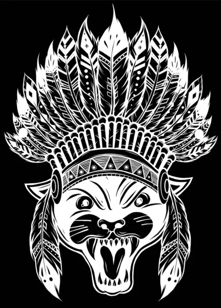Panther Traditional Ethnic Indian Boho Headdress Tribal Shaman Hat — Image vectorielle