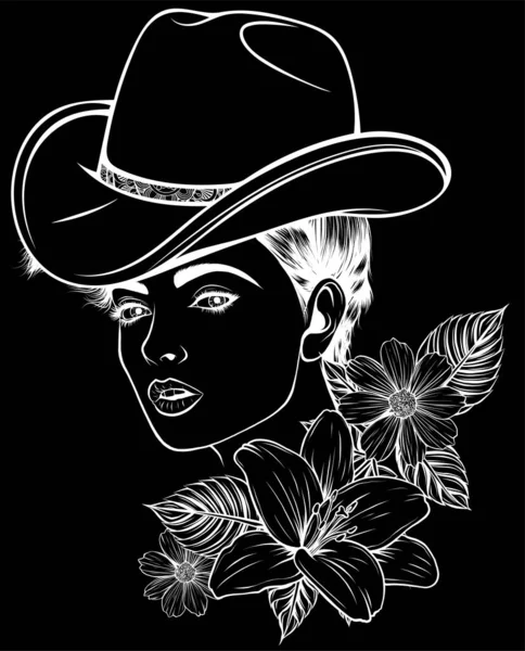 Hübsches Landmädchen Cowgirl Mit Blume — Stockvektor